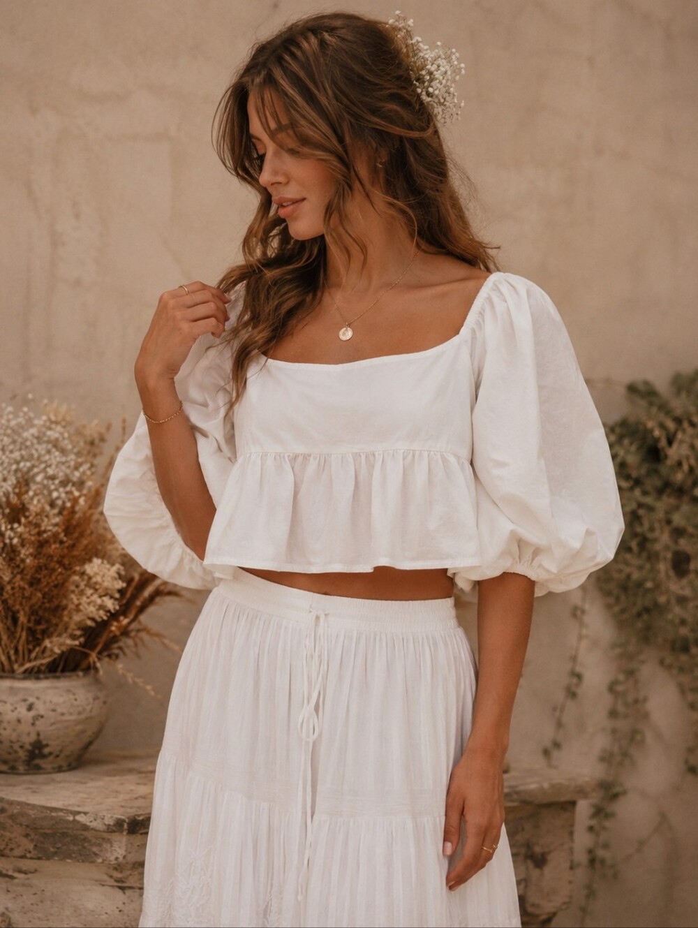 Faithfull The Brand Quincy White Cotton Poplin Crop Top Womens 4 BOHO Romantic
